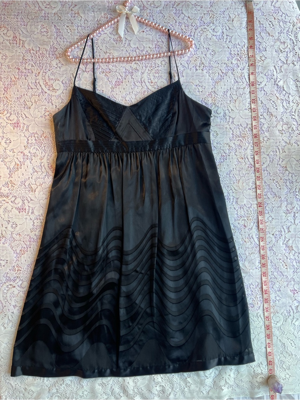 BCBGMAXAZRIA Vtg y2k Black Silk Sheer Wave Midi Dress